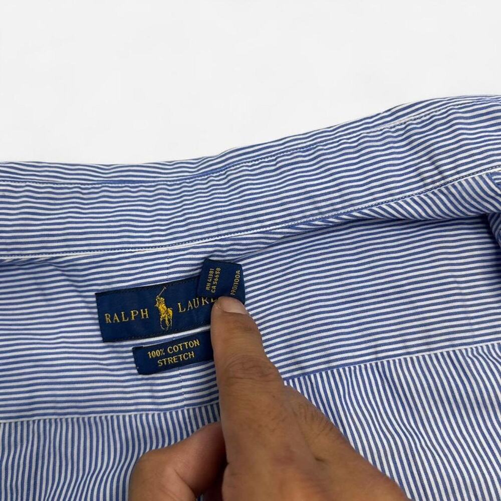 Ralph Lauren Blue White Striped Button Down Shirt XXL 100% Cotton Stretch - Picture 5 of 7